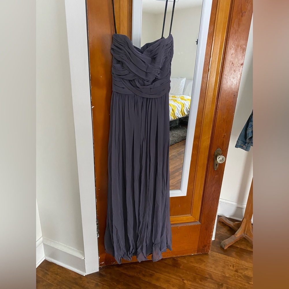 Long bridesmaid dress color stormy